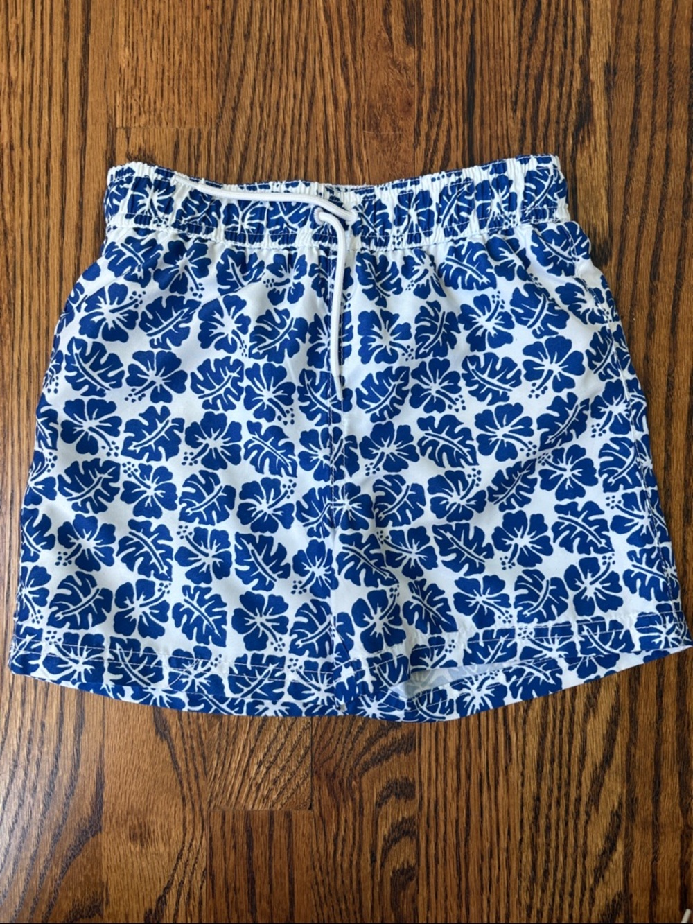 Janie and Jack Navy and White Floral Lined Swim Shorts